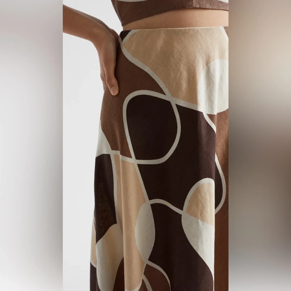 SEED HERITAGE Linen Skirt Abstract Brown Printed Skirt Size 10